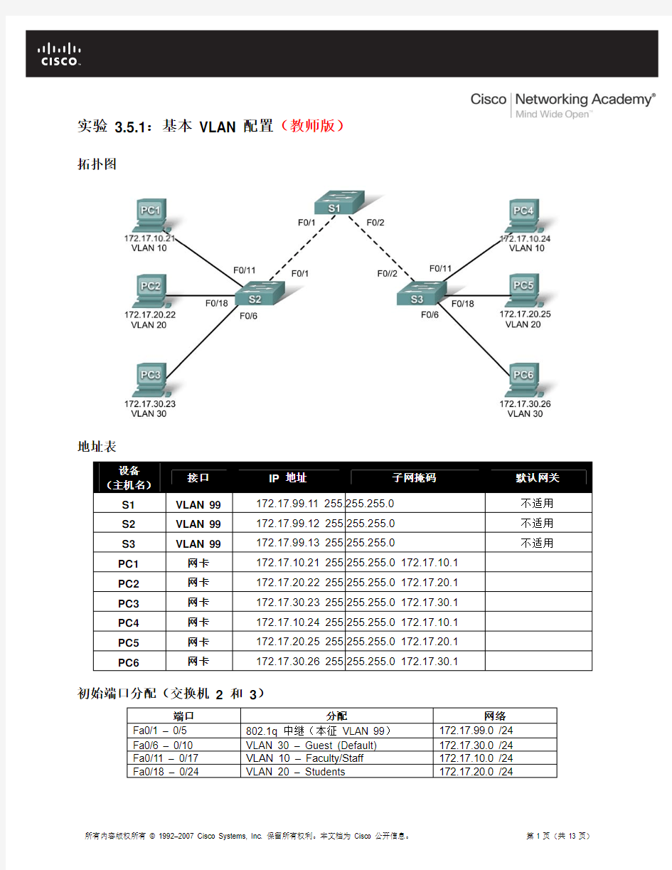 PT 实验 3.5.1.1 基本 VLAN 配置