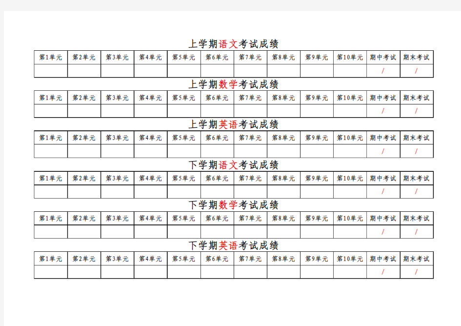 小学生成绩表统计表