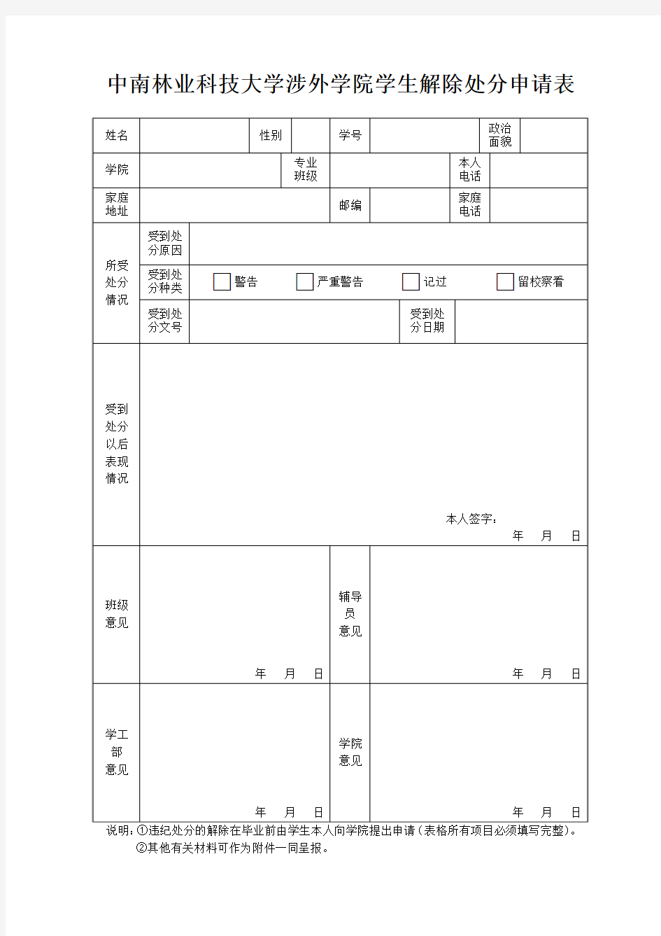 解除处分申请表