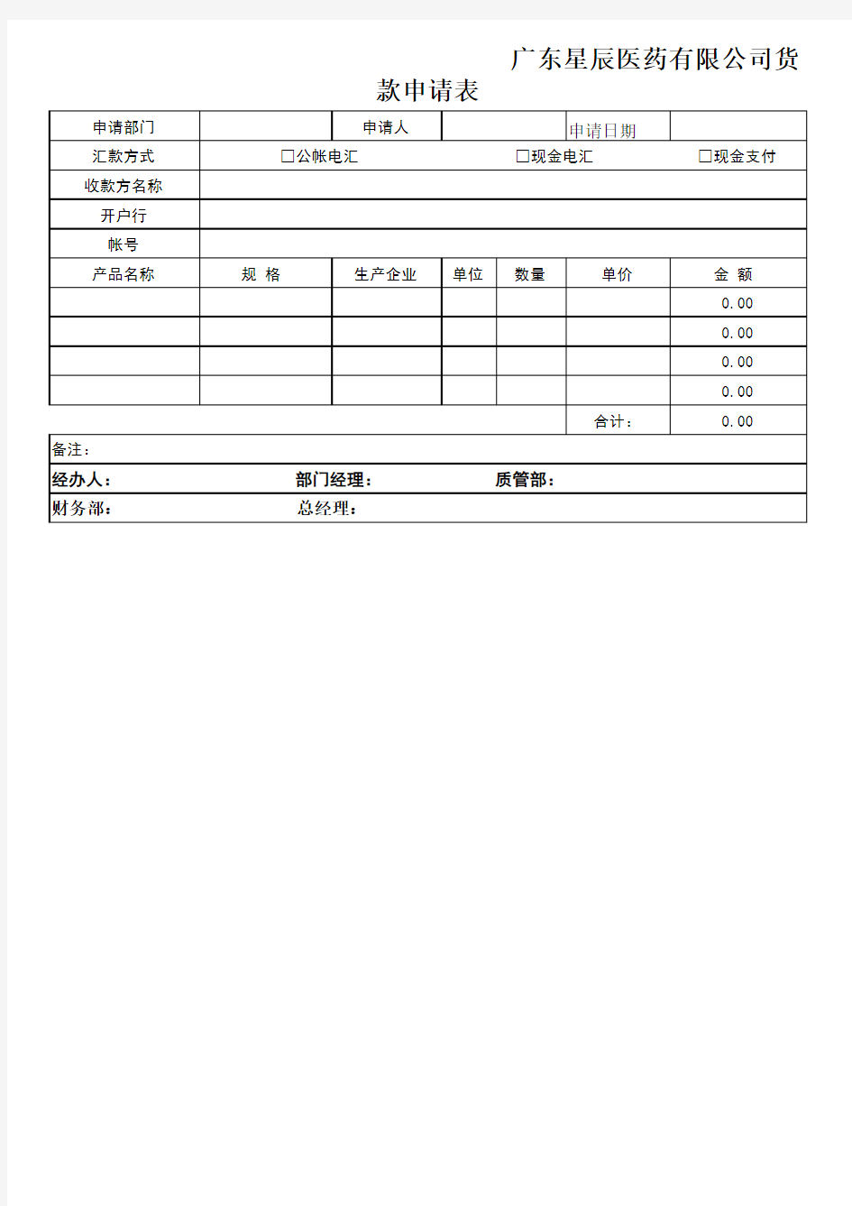 货款申请表