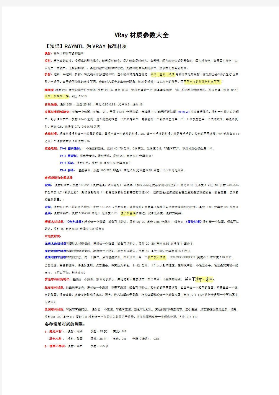 最新整理的vray材质参数大全