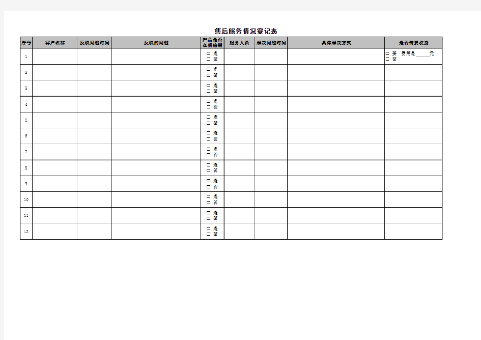 售后服务情况登记表