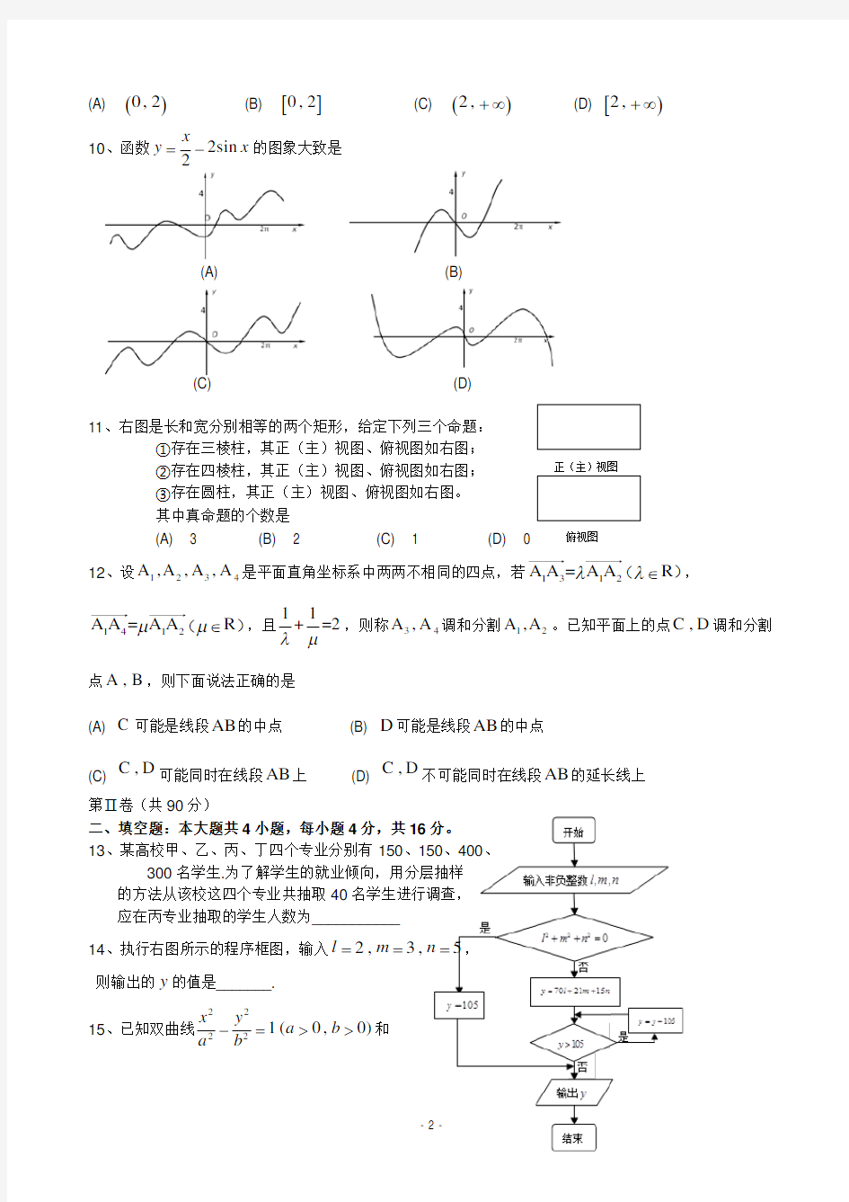 2011年山东高考数学文科试题及答案