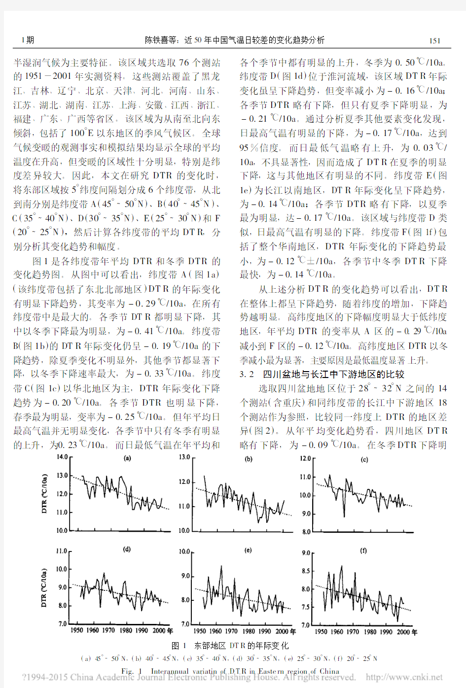 近50年中国气温日较差的变化趋势分析_陈铁喜