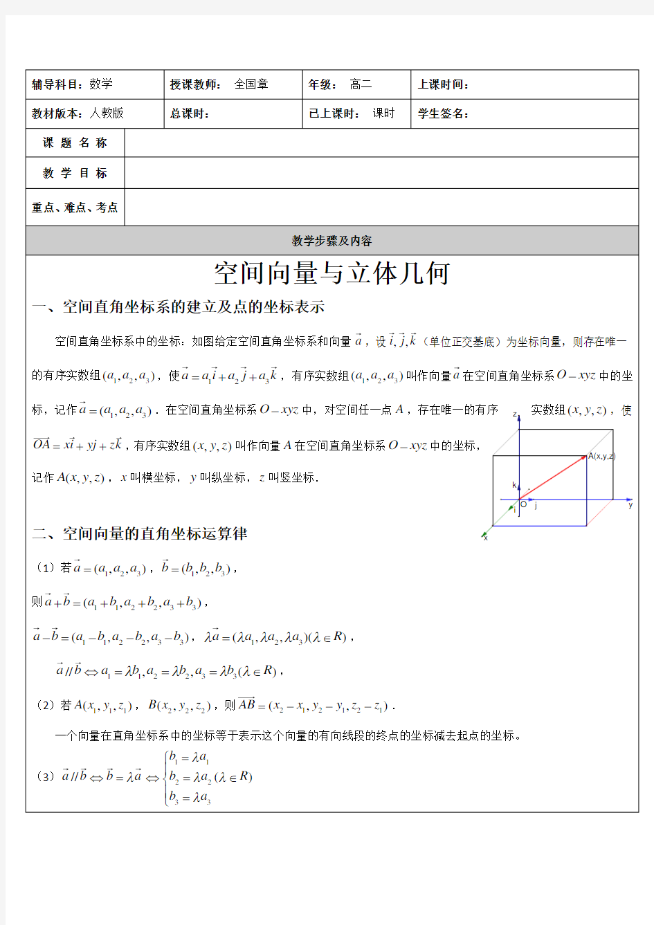 空间向量与立体几何知识总结(高考必备!)