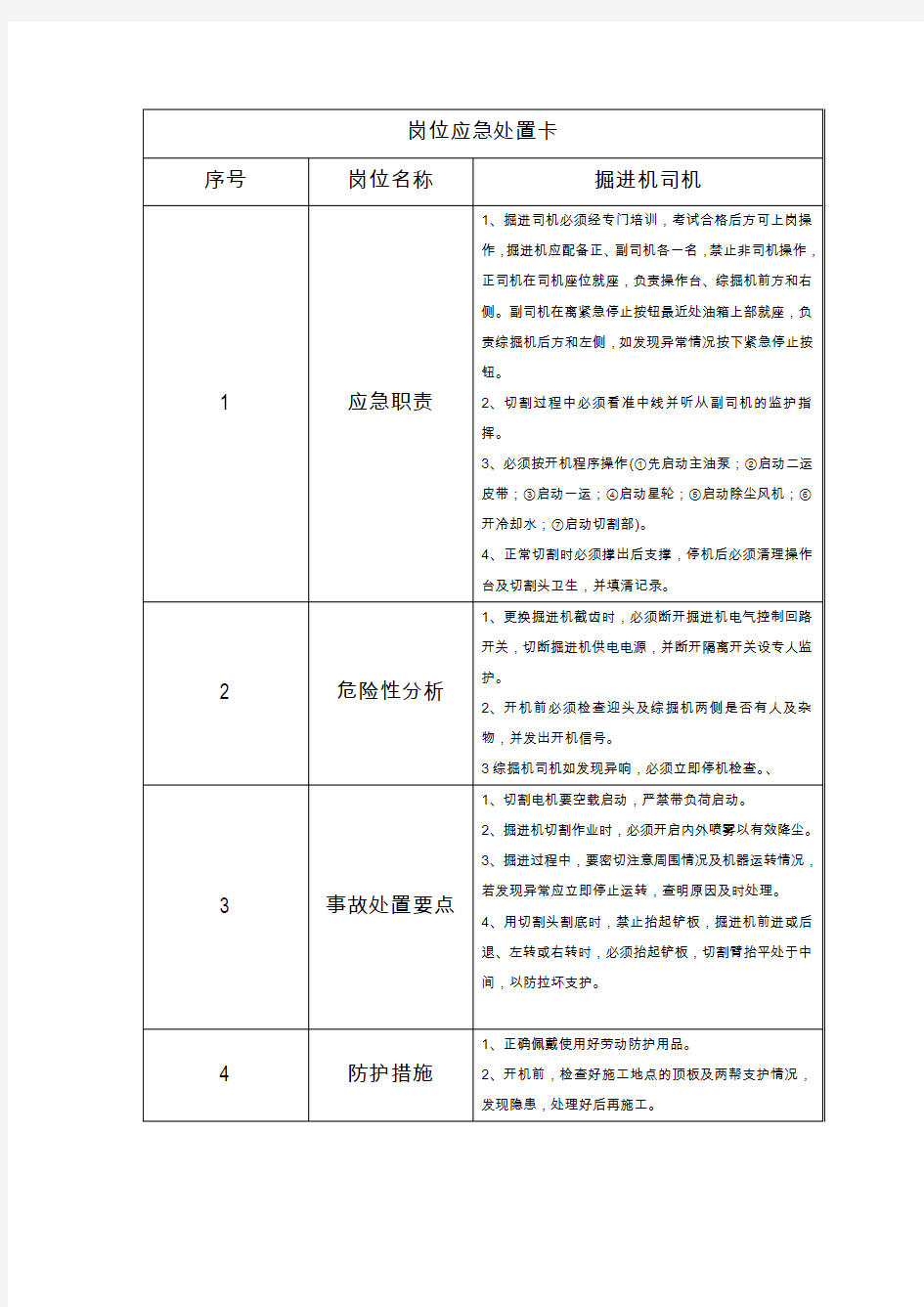 煤矿岗位应急处置卡