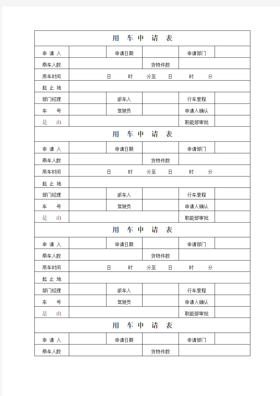 公司用车申请表详细