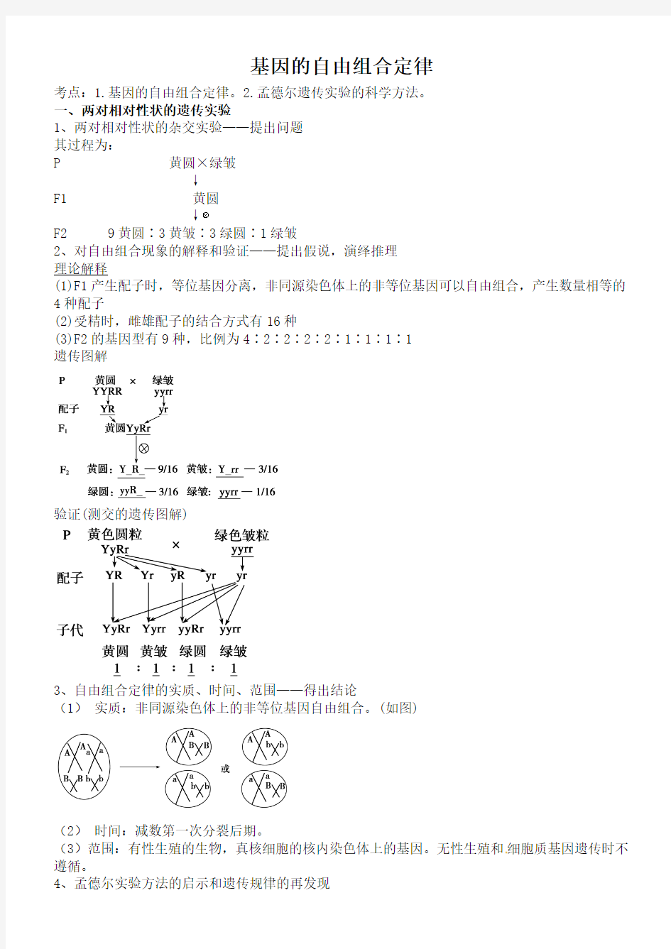 基因的自由组合定律