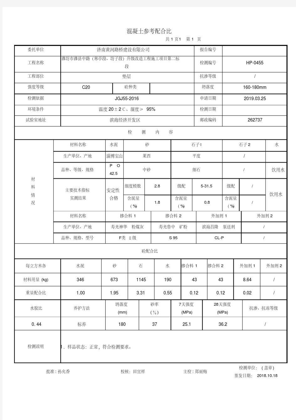 混凝土配合比报告