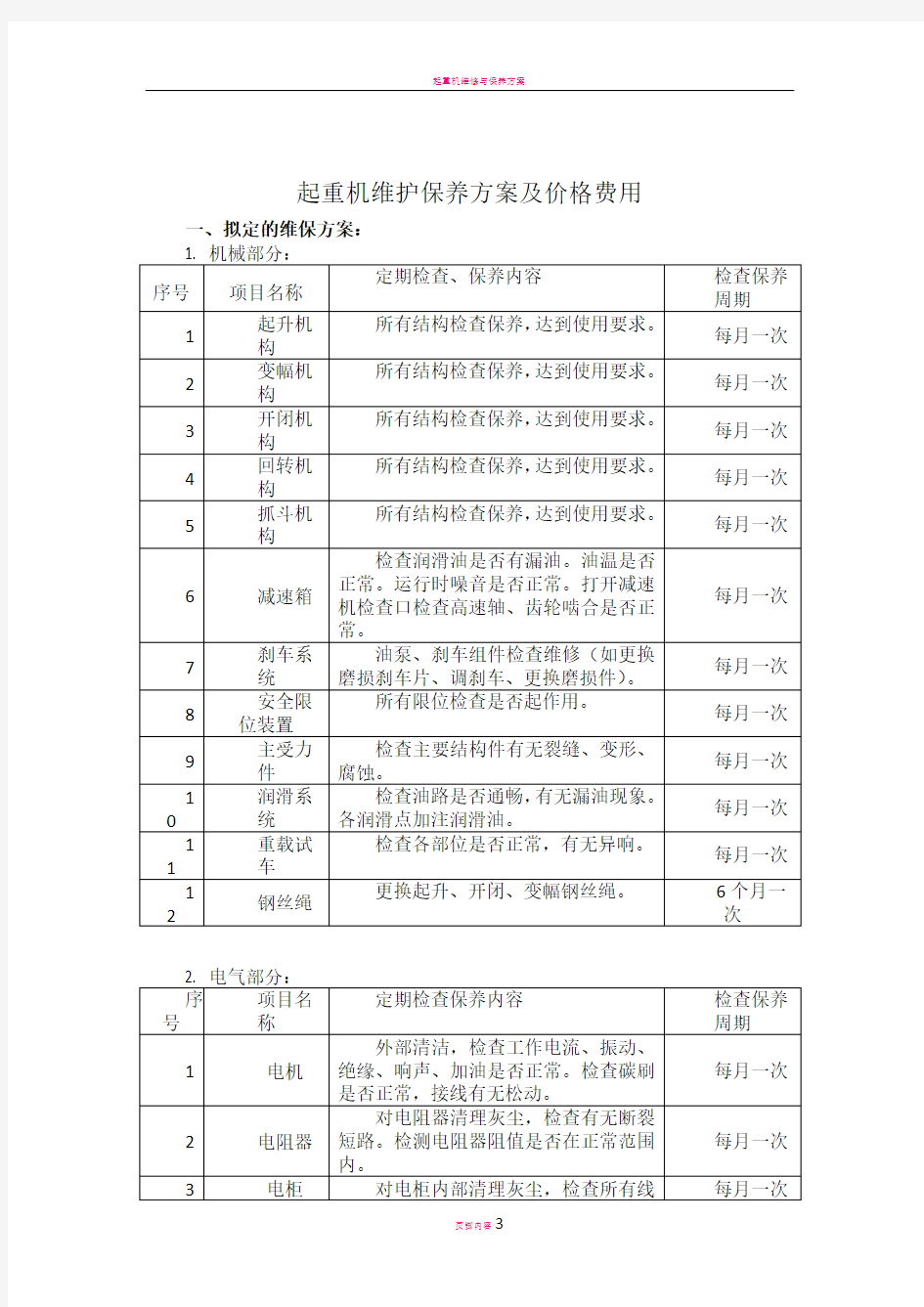 起重机维护保养方案