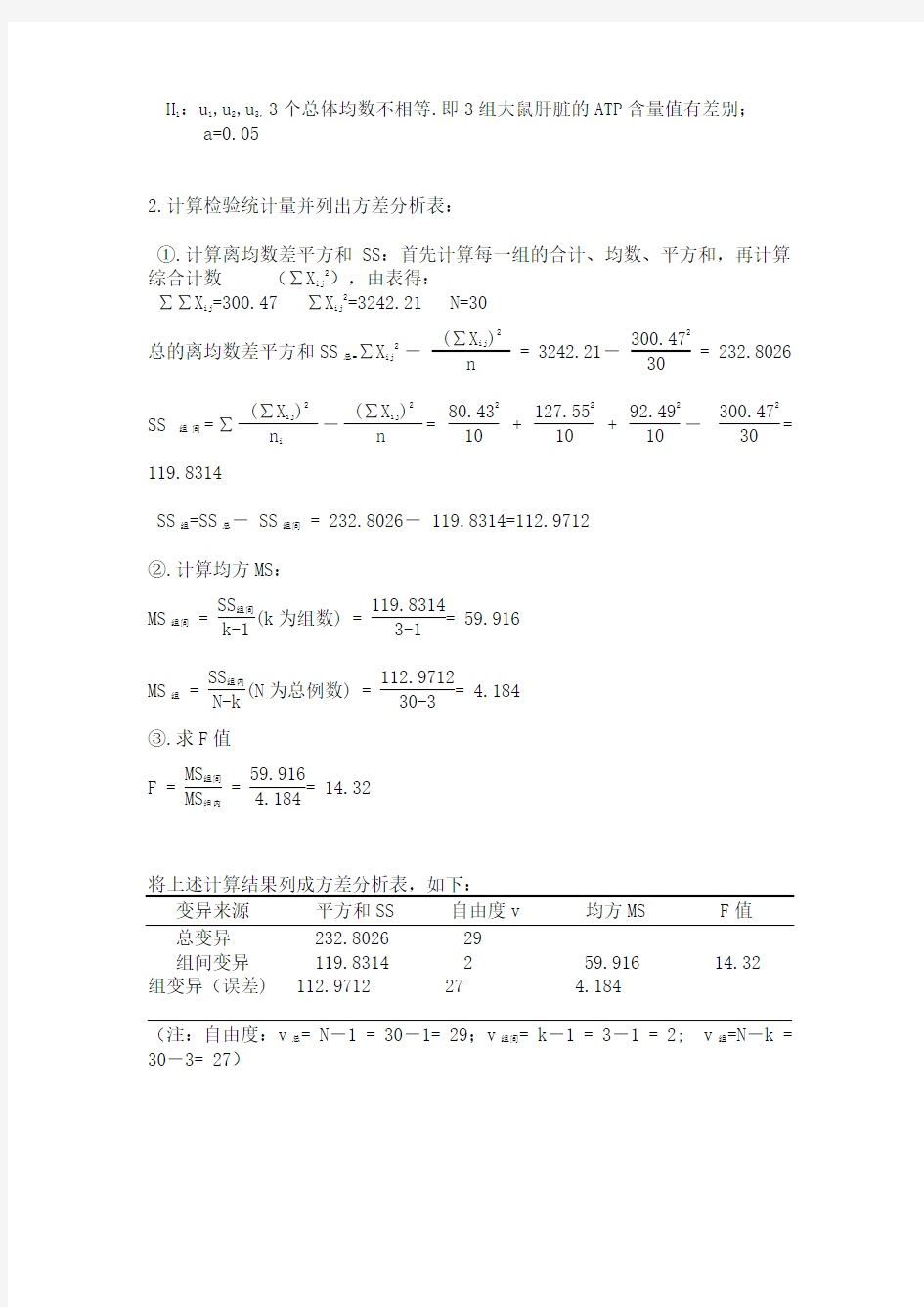 统计_完全随机设计资料的方差分析(多个样本均数间的两两比较)