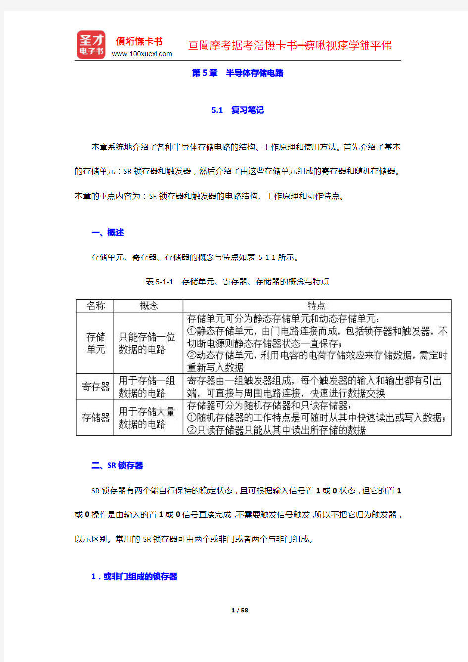 阎石《数字电子技术基础》笔记和课后习题详解-半导体存储电路【圣才出品】