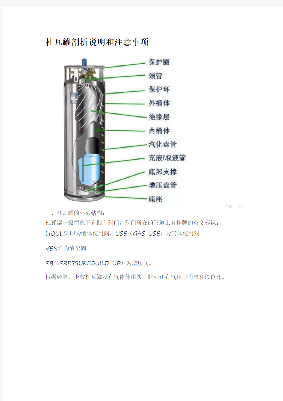 杜瓦罐剖析说明和注意事项