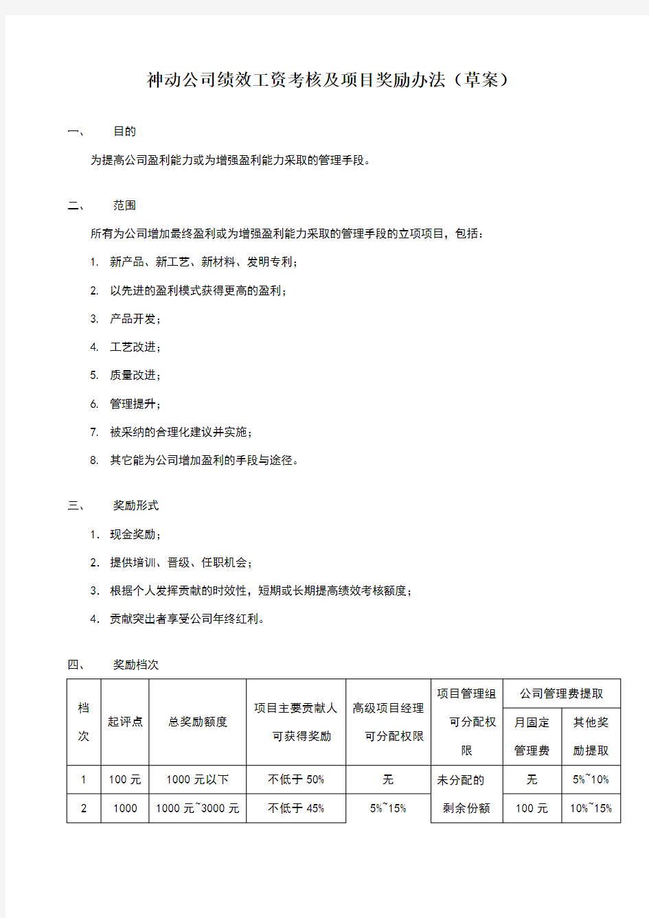 项目考核及奖励办法