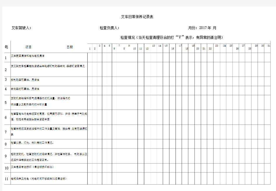 叉车日常保养记录表