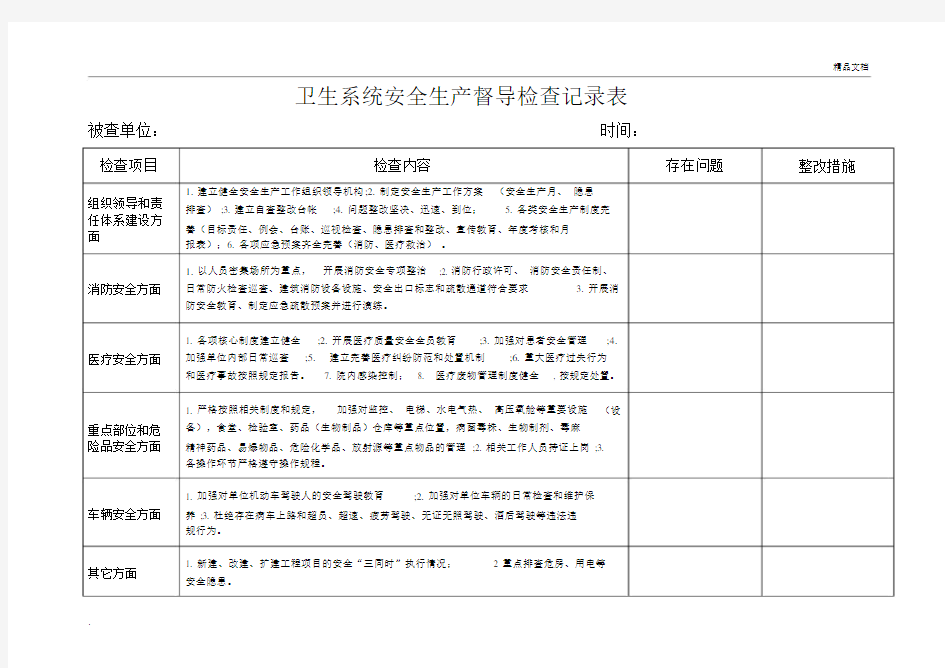 卫生系统安全生产督导检查表.docx