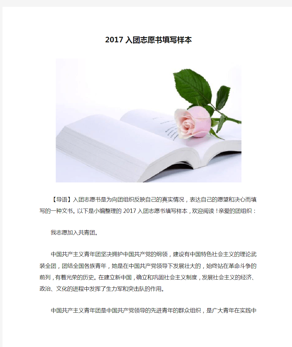 2017入团志愿书填写样本