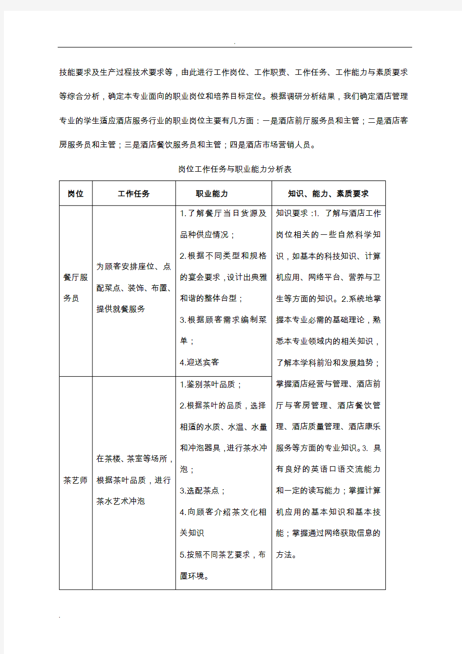 酒店管理专业教学标准