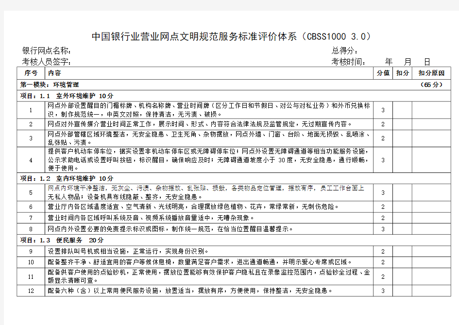 中国银行业营业网点文明规范服务标准评价体系