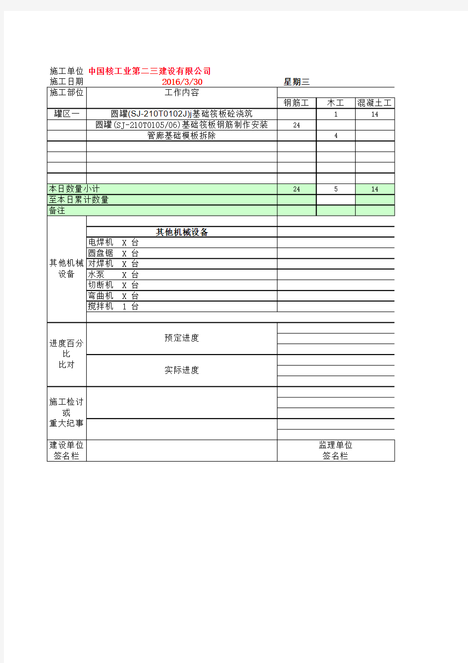 施工日报表详细