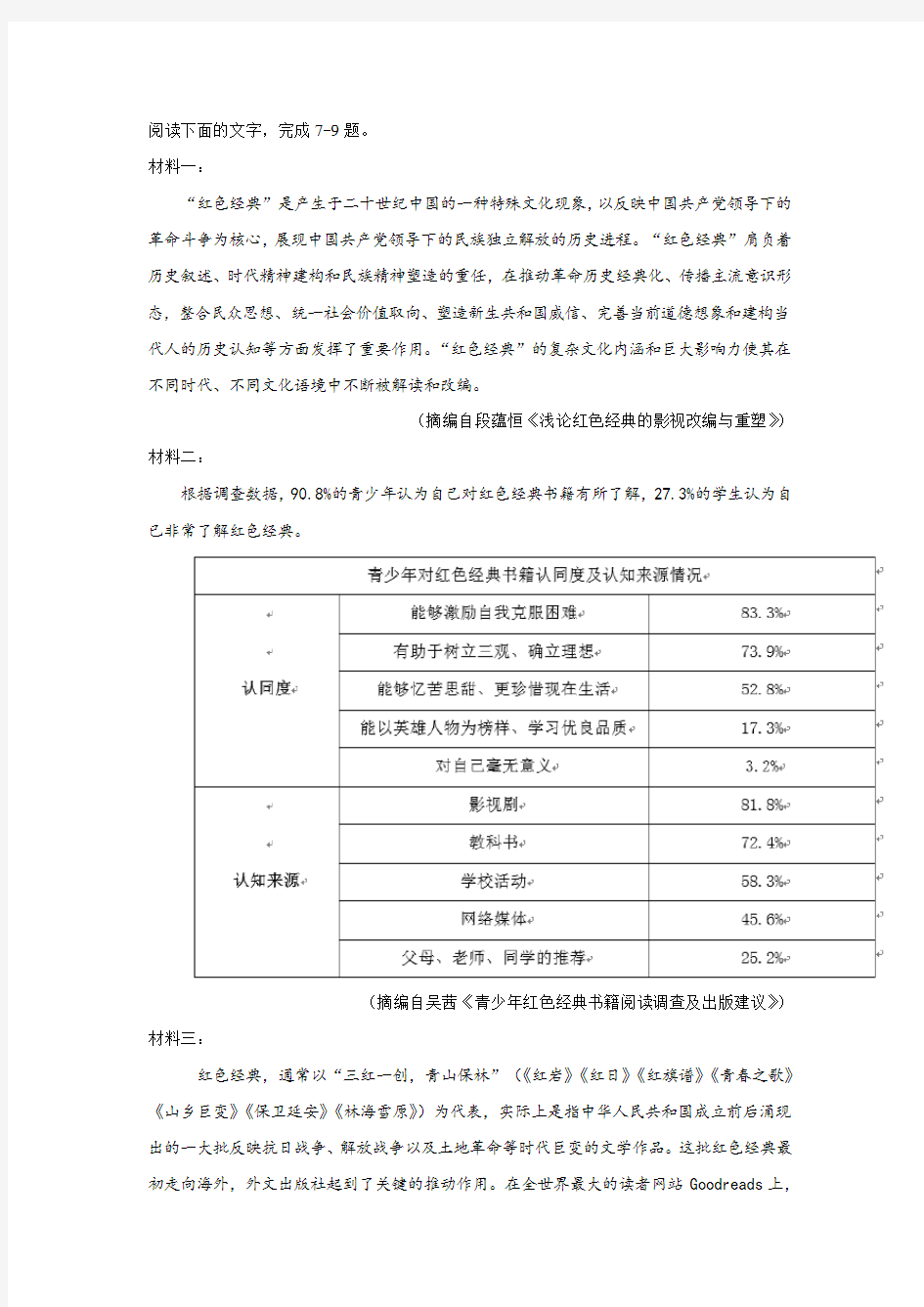 《关于“红色经典”》非连续文本阅读练习及答案