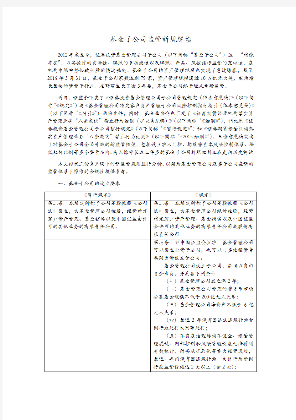 基金子公司监管新规解读