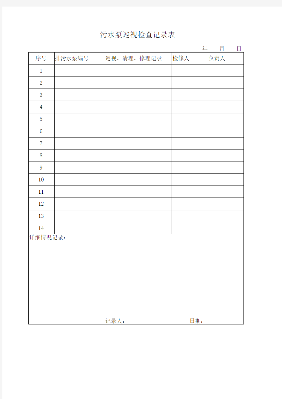 污水泵巡视检查记录表