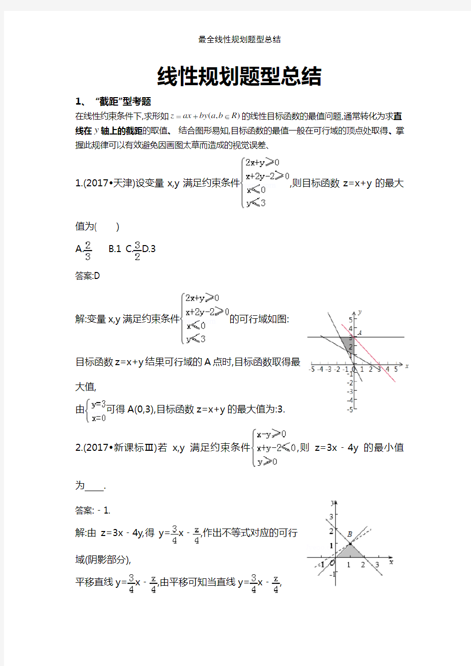 最全线性规划题型总结