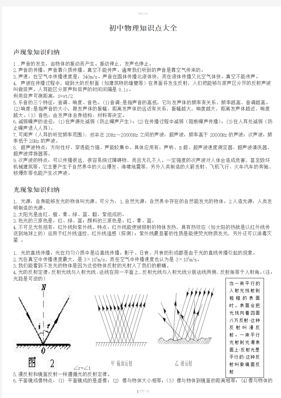 初中物理知识点总结(人教版)