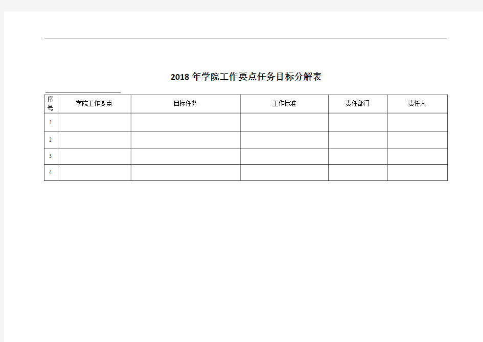 2018年学院工作要点任务目标分解表