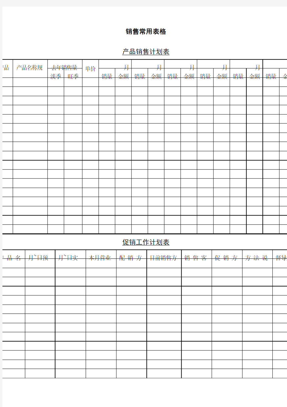 销售常用表格