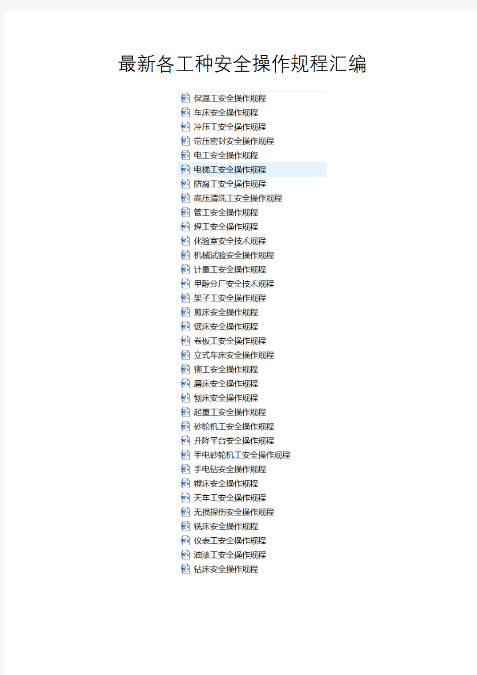 2019年最新各工种安全操作规程汇编