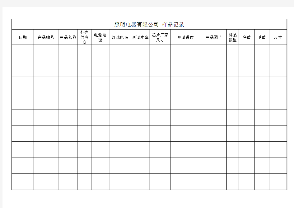 样品测试记录表格