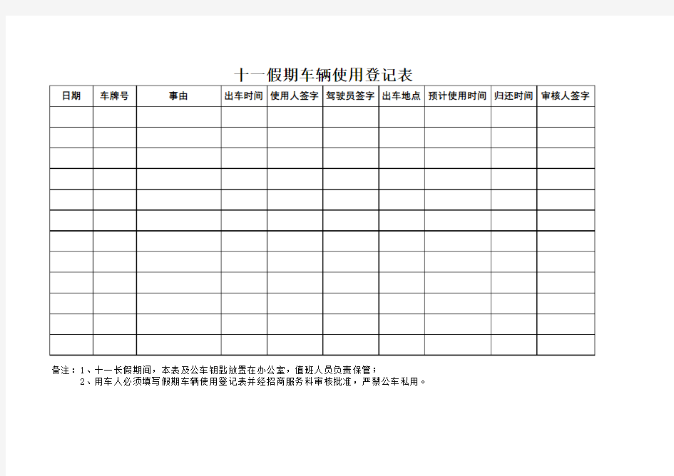 事业机关车辆使用登记表