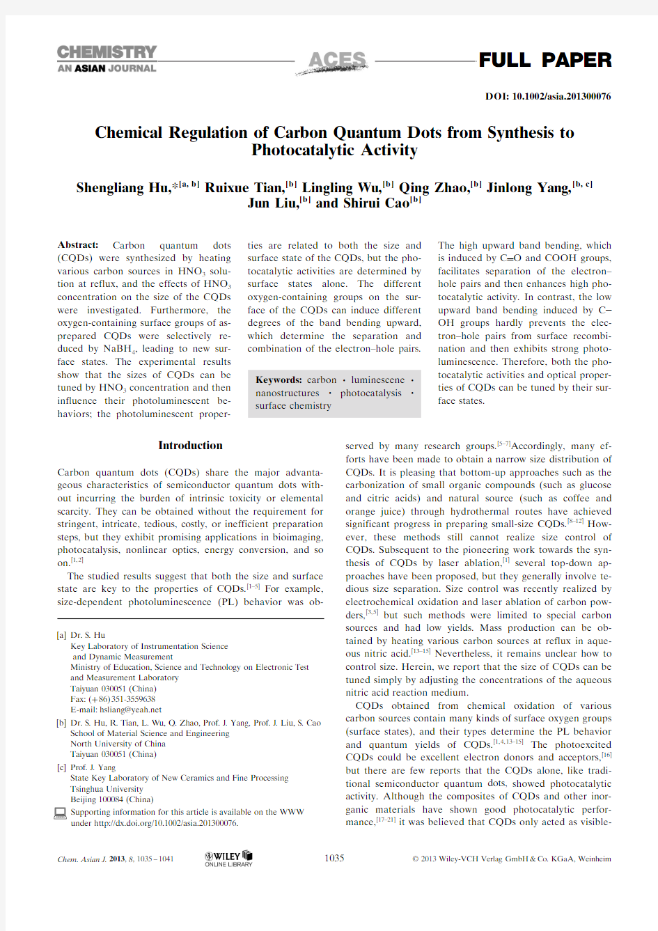 Chemical Regulation of Carbon Quantum Dots from Synthesis to