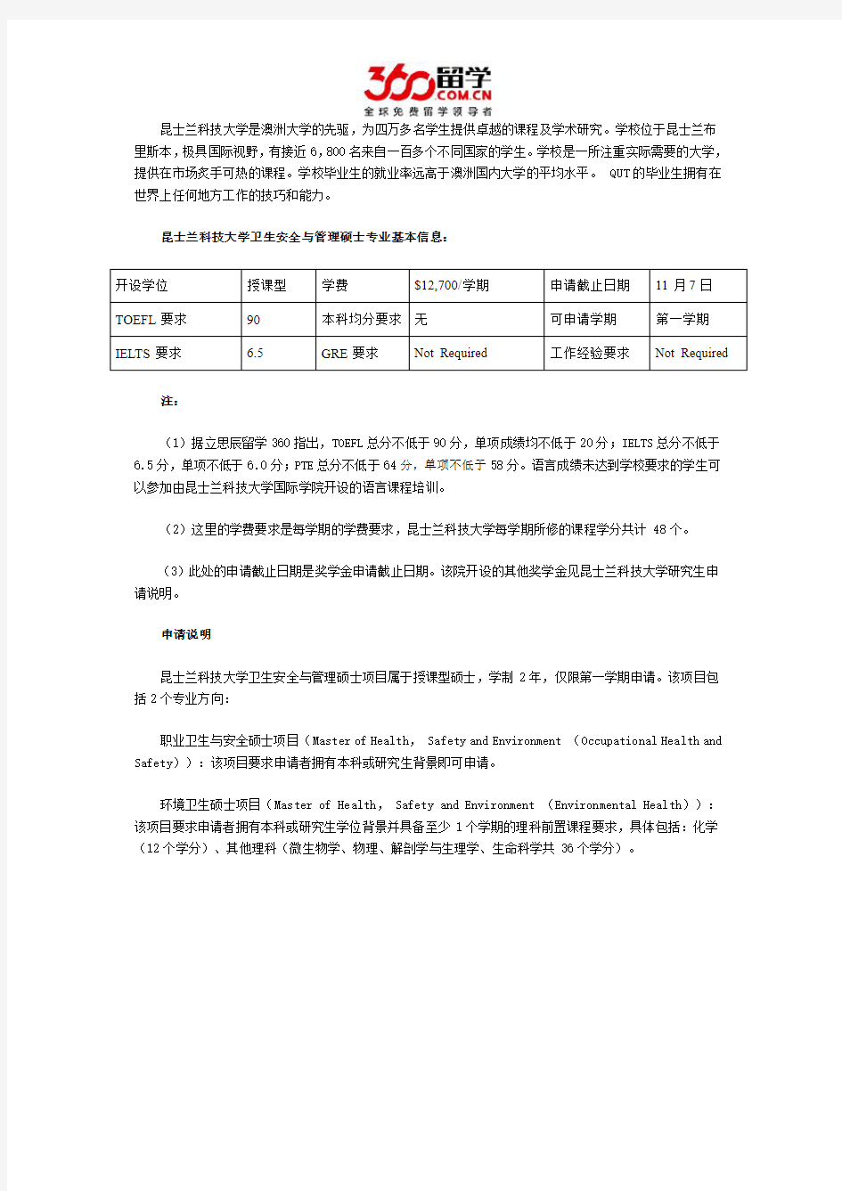 立思辰留学360：昆士兰科技大学卫生安全与管理硕士