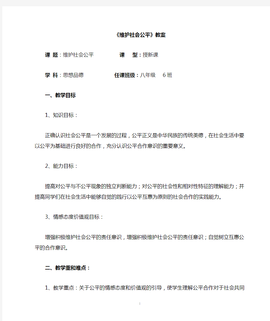 维护社会公平教案