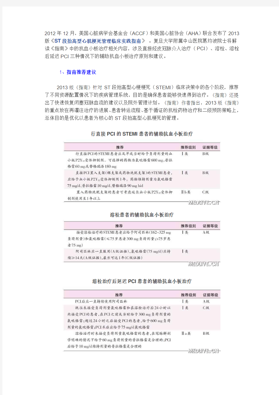 抗血小板治疗原则和建议