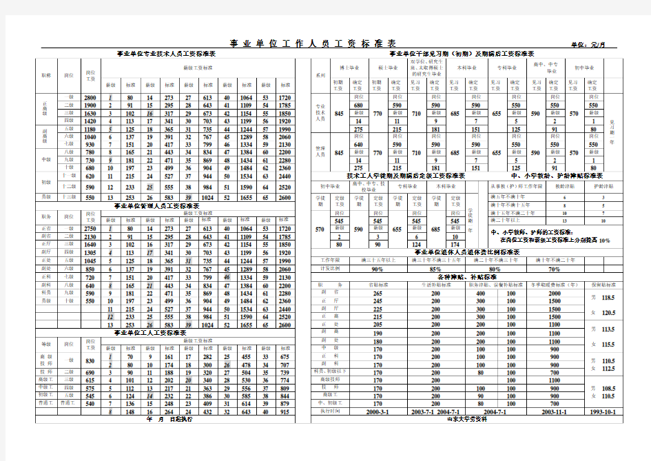 事业单位人员工资表(标准)