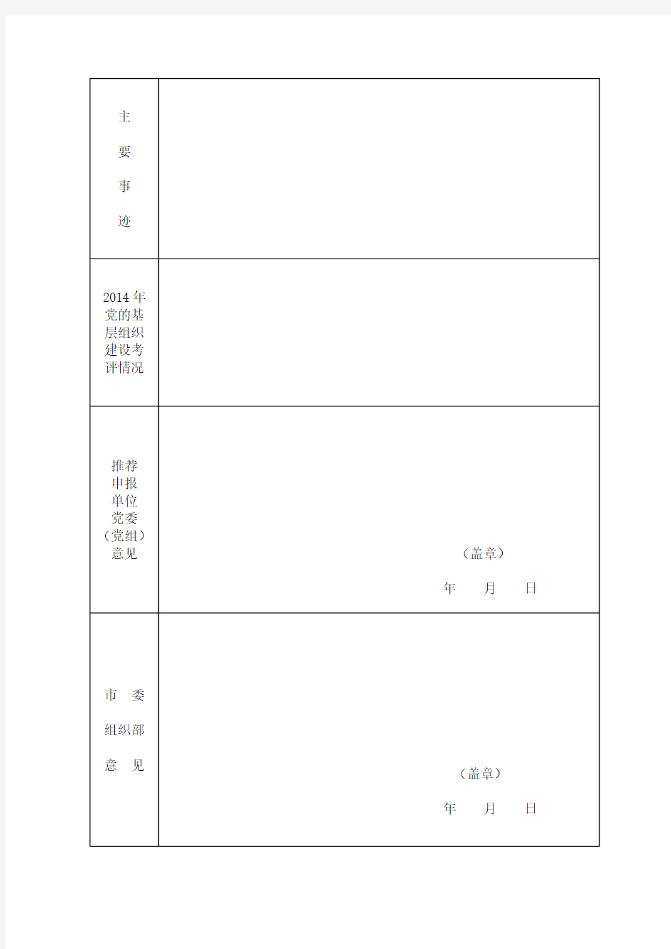 基层党组织示范点推荐表