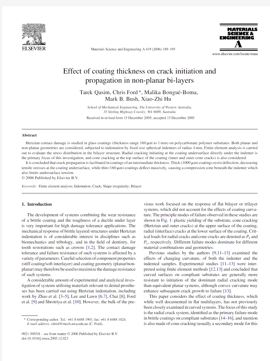 Effect of coating thickness on crack initiation and propagation in non-planar bi-layers