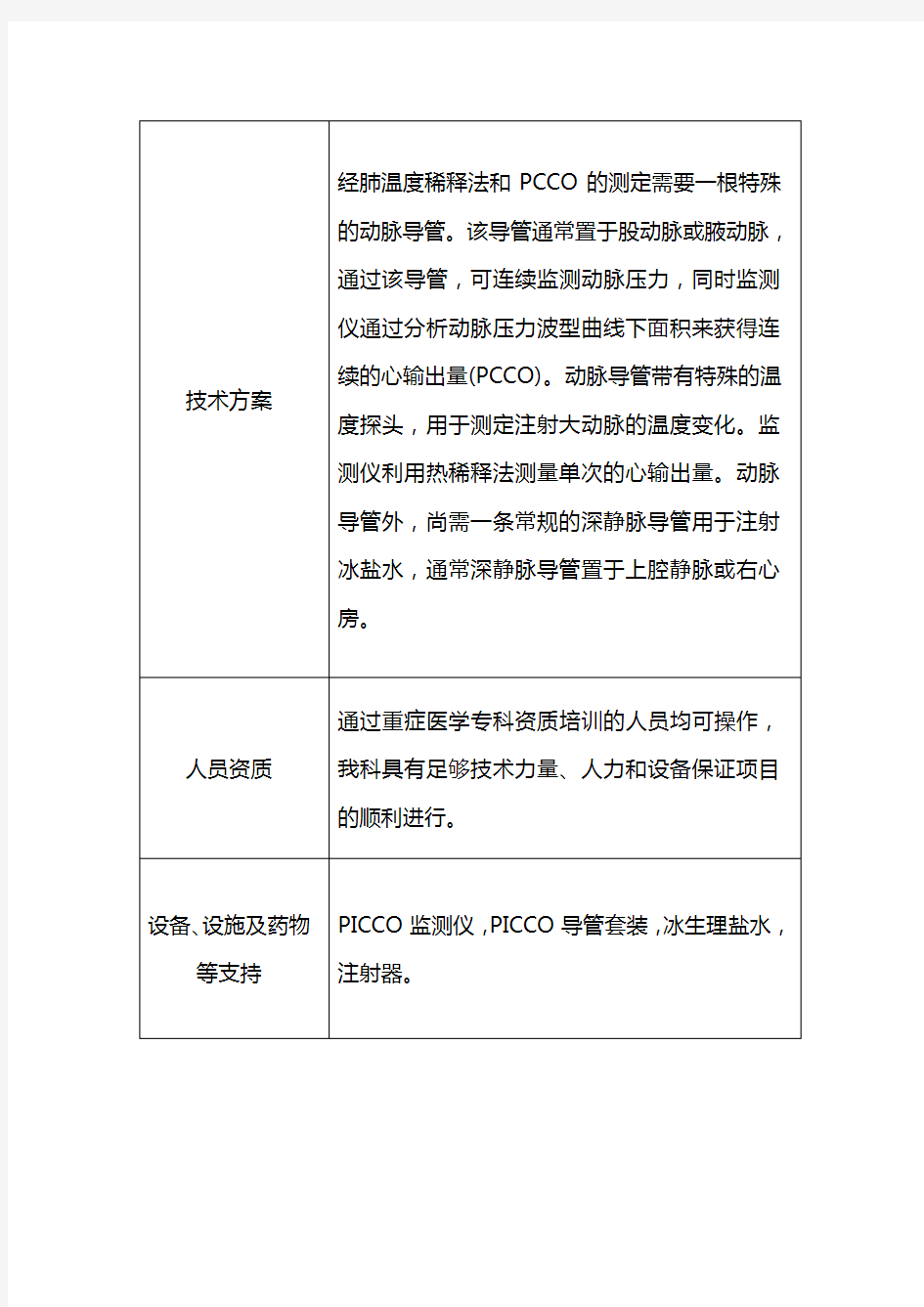 PICCO新技术新项目申请表