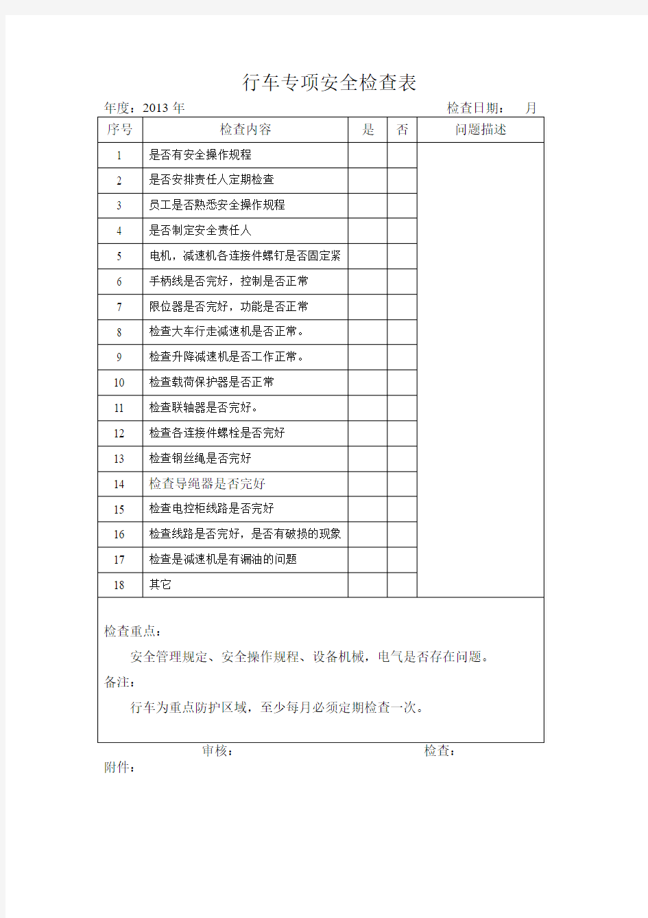 行车专项安全检查表