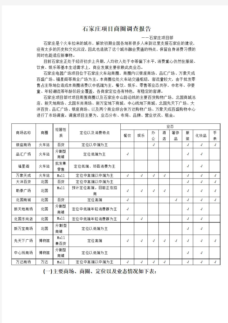 石家庄商圈调查报告