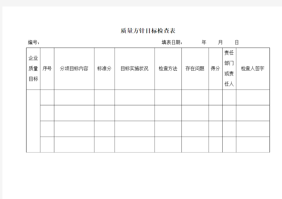 质量方针目标检查表