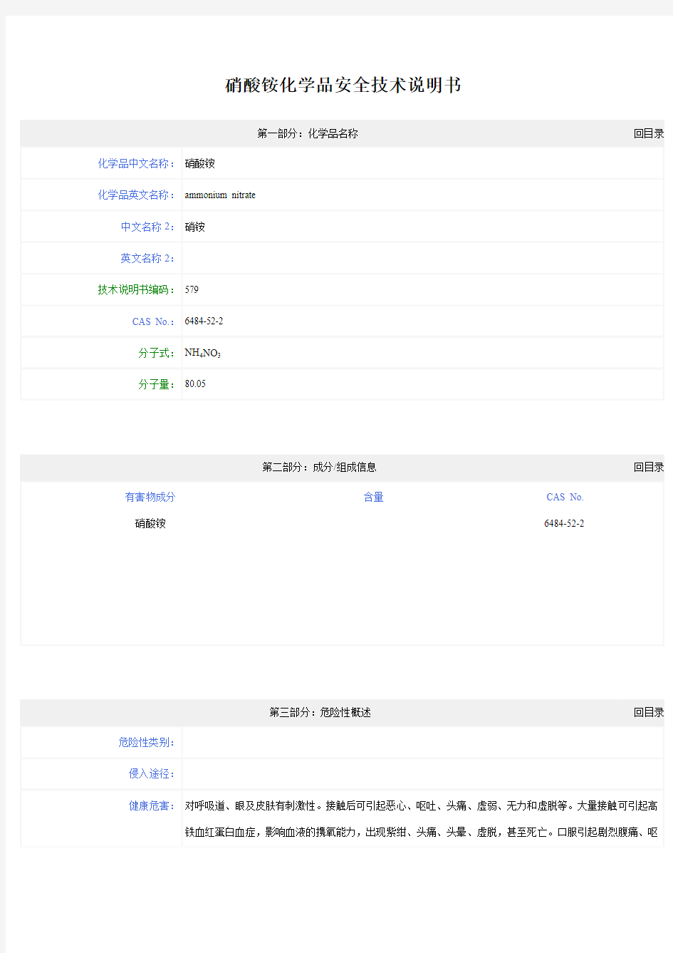 硝酸铵 MSDS