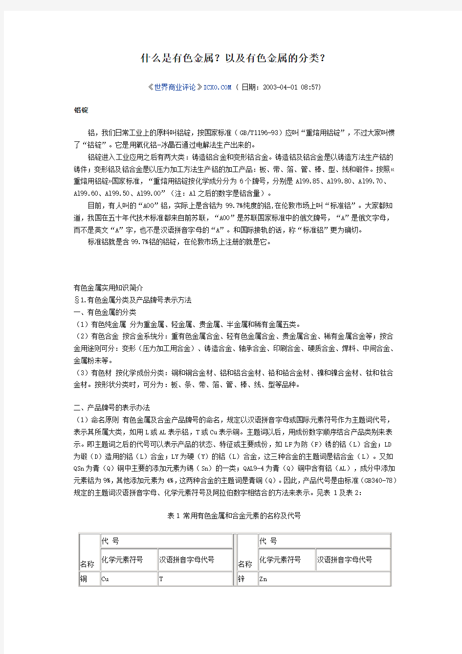 有色金属实用知识简介