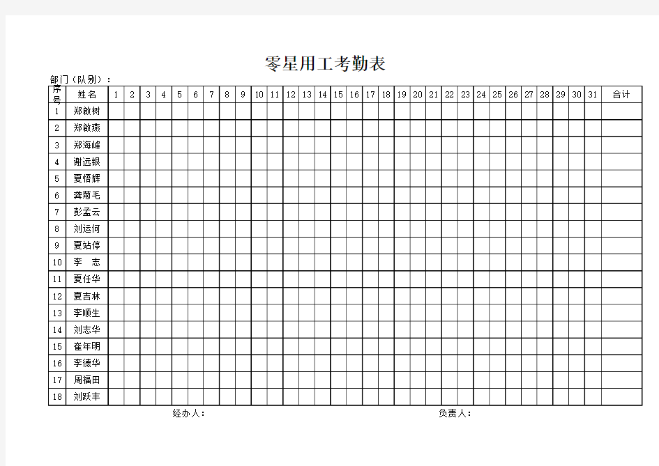 零星用工考勤表