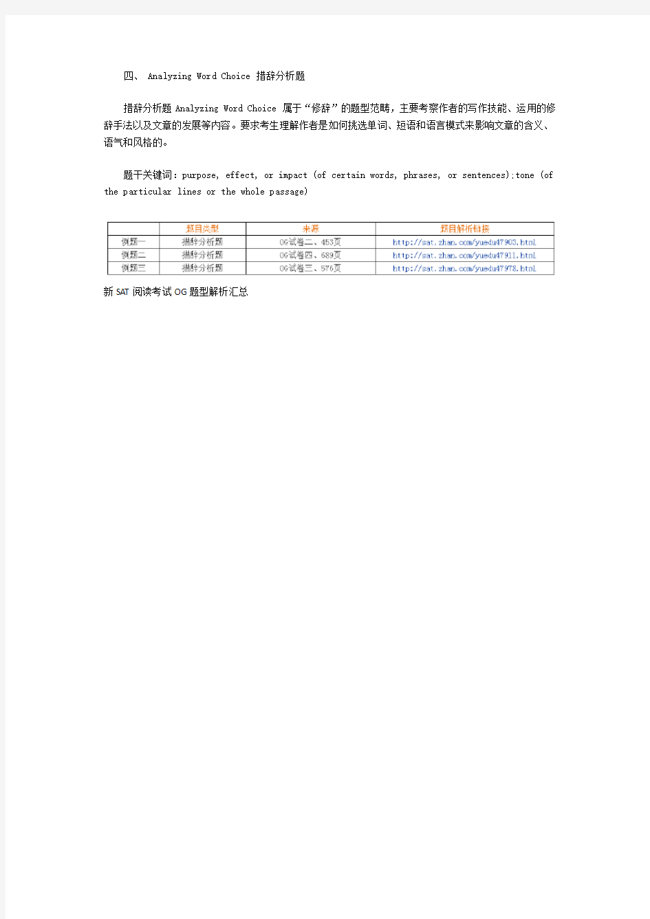 新SAT阅读考试OG题型解析汇总