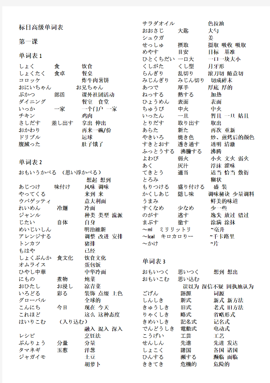 新标日高级单词表1-2课